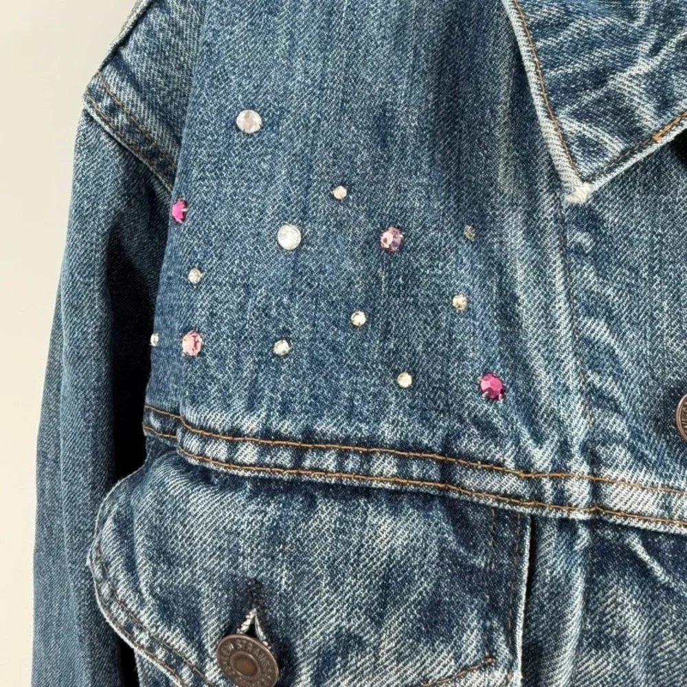 VTG Levis Type III‎ Rhinestone Bedazzled Denim Jacket Made USA 524 L